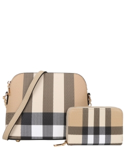 2in1 Checkered Crossbody Bag with Wallet Set LM-8232A KHAKI